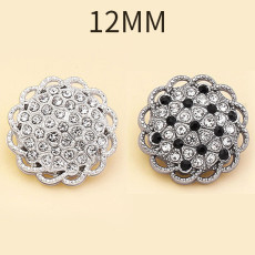 12MM Metal rhinestone flower shape snap button charms