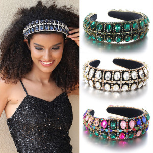 Inlaid oval rhinestone sponge headband hair accessories