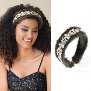 Glass Diamond Full Diamond Mink Fleece Fashion Wide Edge Headband Hair Accessories