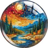 20MM Stars, moon, night Print glass snap button charms