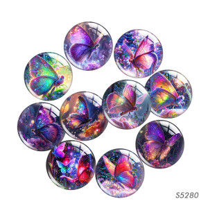 20MM butterfly Print glass snap button charms