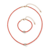 Bohemian fluorescent leather rhinestone bracelet necklace set