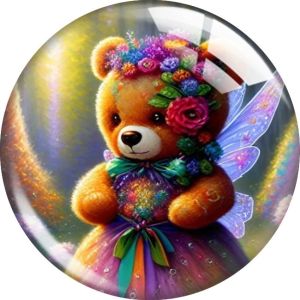 20MM Little Bear Print glass snap button charms