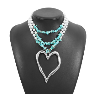 Multi layered Love Beaded Pearl Turquoise Necklace