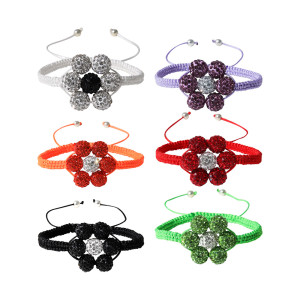 Flower woven full diamond clay ball string beads with adjustable bracelet