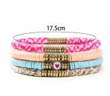 Multi layered acrylic heart-shaped beaded bracelet set of 4 pieces, Bohemian colored soft ceramic elastic bracelet