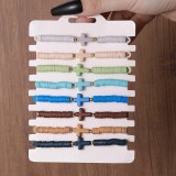 Bohemian Cross Bracelet Set of Eight Solid Color Soft Ceramic Elastic Bracelets