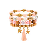 Wooden Bead Tassel Bracelet Set Bohemian Colorful Beaded Star Butterfly Pendant Diamond Ball Bracelet