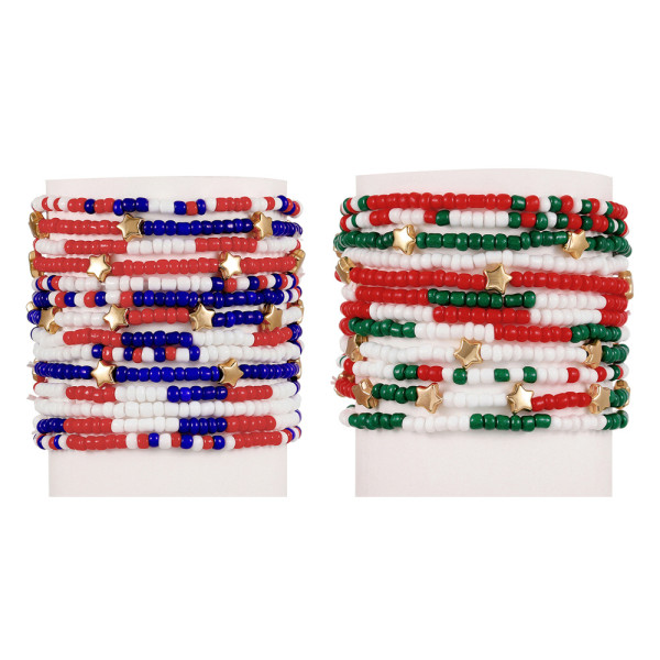 American Independence Day Rice Ball Handmade Beaded Bracelet Star Multi layered Bracelet Set