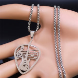 Guitar Paddle Pendant Necklace Stainless Steel Punk Rock Music Note Necklace Jewelry