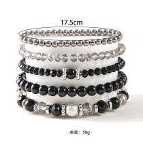 Mother's Day Gift Fashionable and Minimalist Crystal Beaded Elastic Bracelet Set with Multi layer Layered Pearl Bracelet 5-piece Set