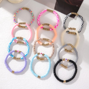 Multi layered acrylic heart-shaped beaded bracelet set of 4 pieces, Bohemian colored soft ceramic elastic bracelet