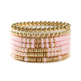 Bohemian style solid color soft clay bracelet 7-piece set with multi-layer stacked round bead beaded elastic bracelet