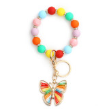 Fashion bracelet with colorful silicone bracelet, diamond keychain, butterfly pendant, silicone bead bracelet