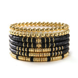 Bohemian style solid color soft clay bracelet 7-piece set with multi-layer stacked round bead beaded elastic bracelet