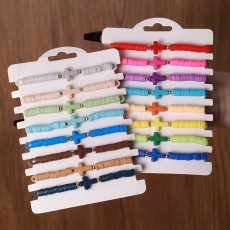 Bohemian Cross Bracelet Set of Eight Solid Color Soft Ceramic Elastic Bracelets