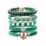 Fashionable hollowed out love for the Virgin Mary of religion handmade woven bracelet set with multiple layered layered diamond inlaid bracelets