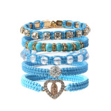 Fashionable hollowed out love for the Virgin Mary of religion handmade woven bracelet set with multiple layered layered diamond inlaid bracelets
