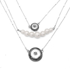 Metal pearl three-layer necklace fit 20MM Snaps button jewelry wholesale