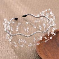 Bride Crystal Crown Hair Hoop Wedding Party Hair Pressing Headpiece Mesh Crystal Beaded Hair Hoop