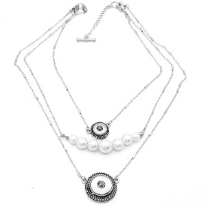 Metal pearl three-layer necklace fit 20MM Snaps button jewelry wholesale