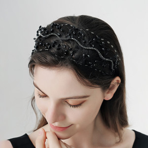 Bride Crystal Crown Hair Hoop Wedding Party Hair Pressing Headpiece Mesh Crystal Beaded Hair Hoop