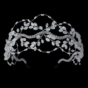 Bride Crystal Crown Hair Hoop Wedding Party Hair Pressing Headpiece Mesh Crystal Beaded Hair Hoop