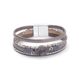 Crystal Diamond Beaded Magnetic Buckle Leather Bracelet