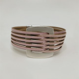 Fashionable metal square accessory multi-layer color blocking leather magnetic buckle bracelet