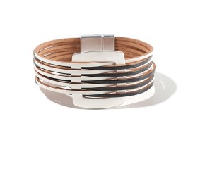 Fashionable metal square accessory multi-layer color blocking leather magnetic buckle bracelet