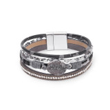 Crystal Diamond Beaded Magnetic Buckle Leather Bracelet