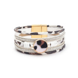 Leopard print multi-layer leather magnetic buckle bracelet