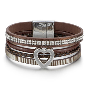 Multi layer leather rope inlaid with rhinestones, love hand woven bracelet