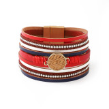 American flag red, blue, and white genuine leather magnetic buckle large pearl bracelet