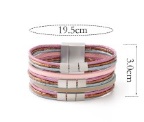 Bohemian style multi-layer color blocking leather magnetic buckle wide bracelet