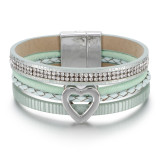 Multi layer leather rope inlaid with rhinestones, love hand woven bracelet