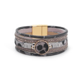 Leopard print multi-layer leather magnetic buckle bracelet