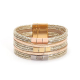 Bohemian style multi-layer color blocking leather magnetic buckle wide bracelet