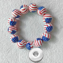 American Independence Day Flag Colored Wooden Bead Elastic Bracelet fit 20mm snap button