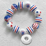 American Independence Day Flag Colored Wooden Bead Elastic Bracelet fit 20mm snap button