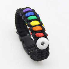 Umbrella Rope Bracelet Outdoor Products Handwoven Rainbow Color Bracelet fit 20mm snap button