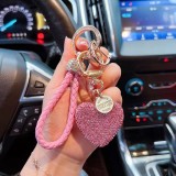 Love Keychain with Diamond Leather Rope Car Keychain Bag Pendant