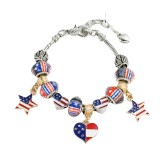 American Flag Independence Day Five pointed Star DIY Beaded Bracelet Metal Drop Oil Jewelry