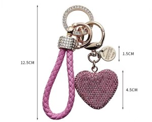 Love Keychain with Diamond Leather Rope Car Keychain Bag Pendant