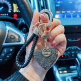 Love Keychain with Diamond Leather Rope Car Keychain Bag Pendant