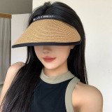 Sunshade hat summer UV resistant black glue hollow top hat with large eaves UV foldable face blocking straw woven sunscreen hat