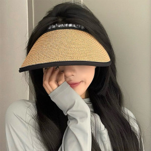 Sunshade hat summer UV resistant black glue hollow top hat with large eaves UV foldable face blocking straw woven sunscreen hat