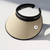 Sunshade hat for summer women's outdoor UV protection, black glue empty top hat with large eaves, UV foldable face covering fit 20MM  Snaps button jewelry wholesale