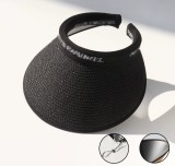 Sunshade hat summer UV resistant black glue hollow top hat with large eaves UV foldable face blocking straw woven sunscreen hat