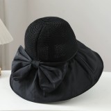 Black rubber sunscreen hat, bow shaped beach UV protection, outdoor face blocking sun hat